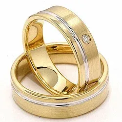 Matter und polierter zweifarbig trauringe aus 14 Karat Gold 0,025 ct - set