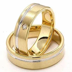 Matter und polierter zweifarbig trauringe aus 14 Karat Gold 0,025 ct - set