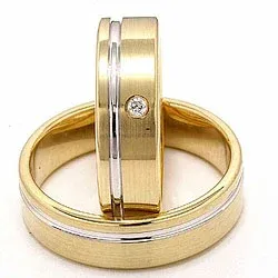 Matter und polierter zweifarbig trauringe aus 14 Karat Gold 0,025 ct - set