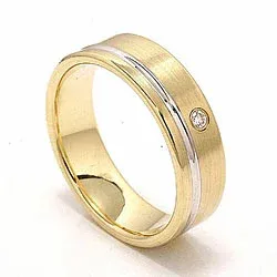 Matter zweifarbig Brillant Trauring aus 14 Karat Gold- und Weißgold 0,025 ct