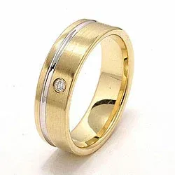 Matter zweifarbig Brillant Trauring aus 14 Karat Gold- und Weißgold 0,025 ct