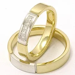Trauringe aus 14 Karat Gold- und Weißgold 0,015 ct - set
