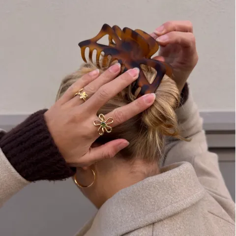 Wasserfest Blumen grünem Ring aus vergoldetem Edelstahl - OCEANA