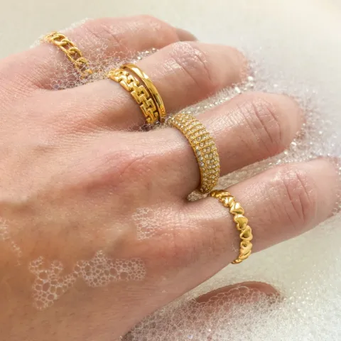 Wasserfest Herz justierbar Ring aus vergoldetem Stahl - OCEANA