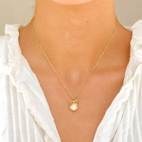 Wasserfest Perle Halskette aus vergoldetem Stahl - OCEANA