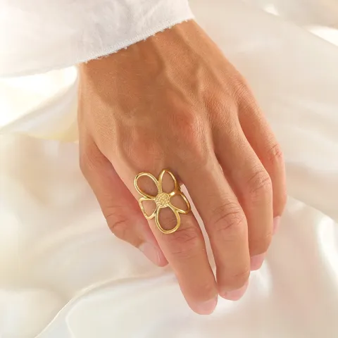 Wasserfest Blumen Ring aus vergoldetem Edelstahl - OCEANA