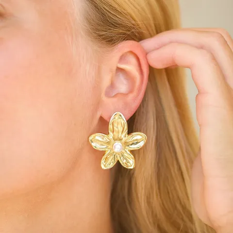 Wasserfester Blumen Ohrringe in vergoldetem Stahl - OCEANA