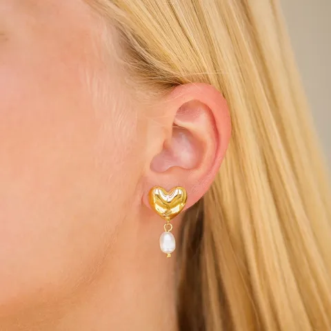 Wasserfester Herz Perle Ohrringe in vergoldetem Stahl - OCEANA