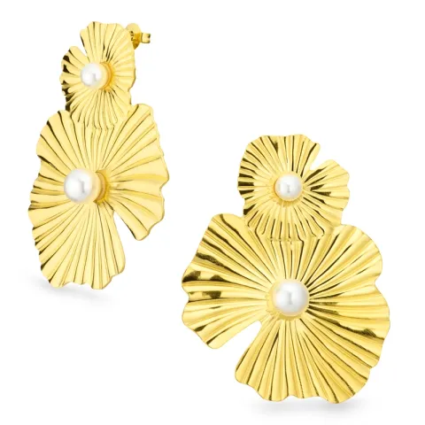 Wasserfester Blumen Ohrringe in vergoldetem Stahl - OCEANA