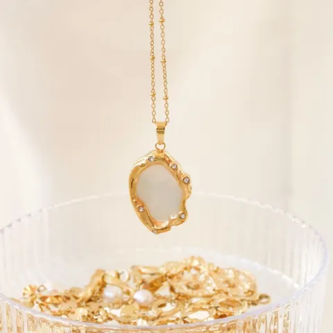 Wasserfest Perle Halskette aus vergoldetem Stahl - OCEANA