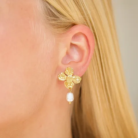 Wasserfester Blumen Ohrringe in vergoldetem Stahl - OCEANA