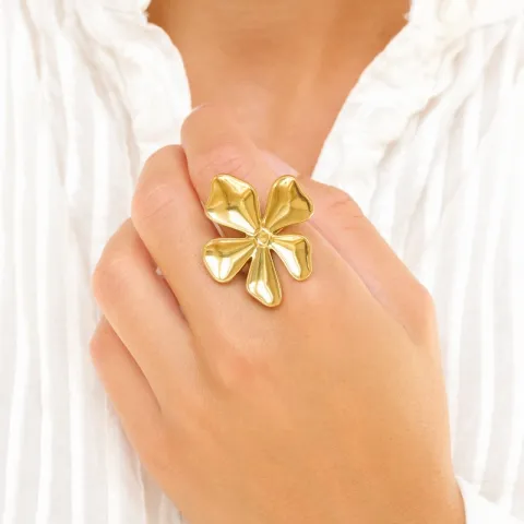 Wasserfest Blumen Ring aus vergoldetem Edelstahl - OCEANA