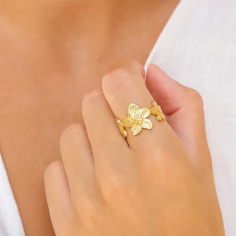 Wasserfest Blumen Ring aus vergoldetem Edelstahl - OCEANA