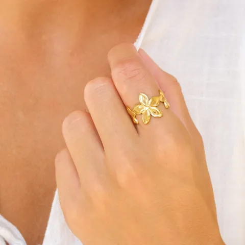 Wasserfest Blumen Ring aus vergoldetem Edelstahl - OCEANA