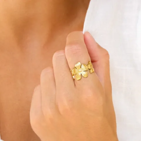 Wasserfest Blumen Ring aus vergoldetem Edelstahl - OCEANA