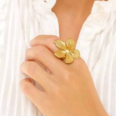 Wasserfest Blumen Ring aus vergoldetem Edelstahl - OCEANA
