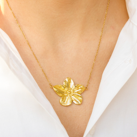 Wasserfest Blumen Halskette aus vergoldetem Stahl - OCEANA