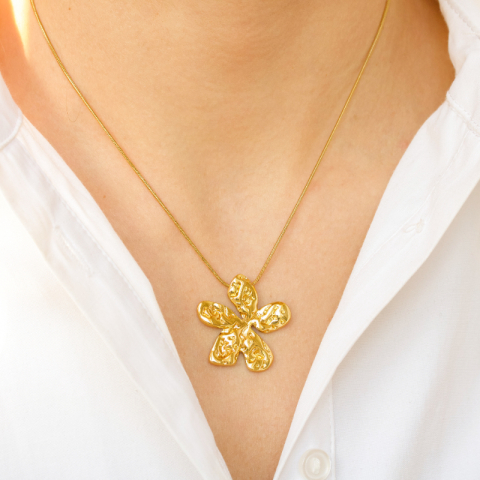 Wasserfest Blumen Halskette aus vergoldetem Stahl - OCEANA