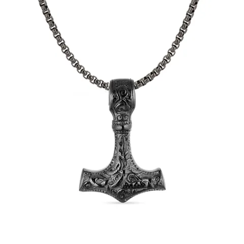Wasserfest Thors Hammer Halskette aus Schwarzer Stahl - OCEANA