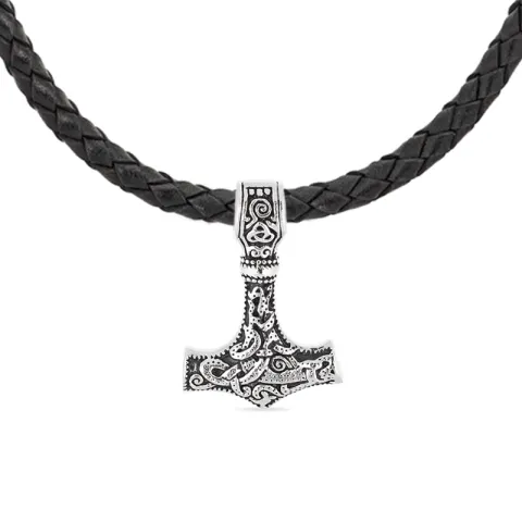 Wasserfest Thors Hammer Halskette aus Leder und Anhänger aus Stahl - OCEANA