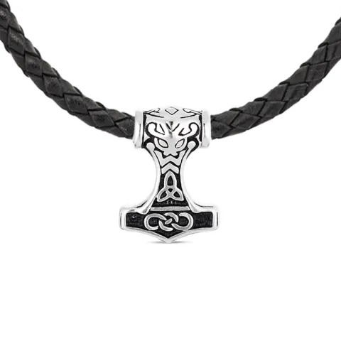 Wasserfest Thors Hammer Halskette aus Leder und Anhänger aus Stahl - OCEANA