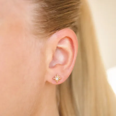 Wasserfester Stern weißem Zirkon Ohrringe in vergoldetem Stahl - OCEANA