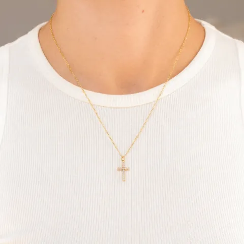 Wasserfest Kreuz weißem Zirkon Halskette aus vergoldetem Stahl - OCEANA