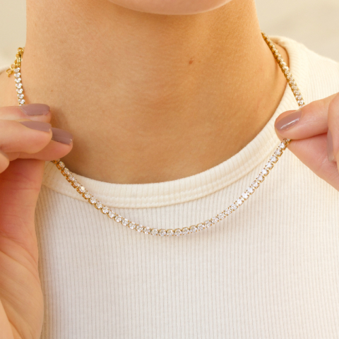 Wasserfest Zirkon Halskette aus vergoldetem Edelstahl 40+5 cm x 3 mm  - OCEANA