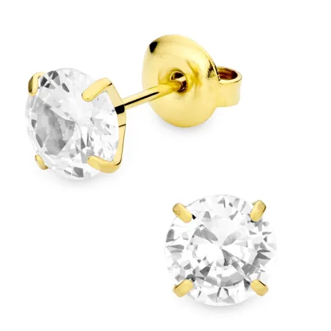 7 mm Wasserfester Zirkon Solitärohrstecker in vergoldetem Stahl - OCEANA