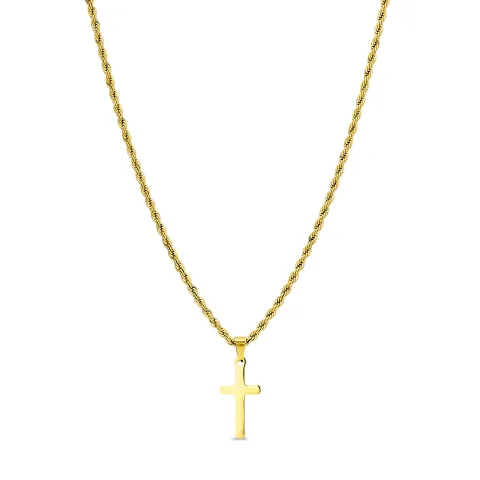 Wasserfest Halskette aus vergoldetem Stahl und Kreuzanhänger aus Stahl