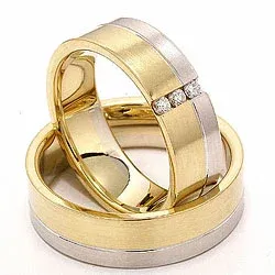 Zweifarbig Breite trauringe aus 14 Karat Gold- und Weißgold 3 x 0,03 ct - set