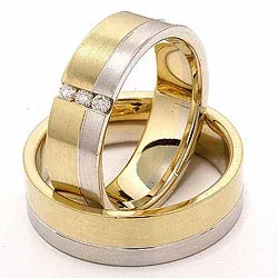 Zweifarbig Breite trauringe aus 14 Karat Gold- und Weißgold 3 x 0,03 ct - set