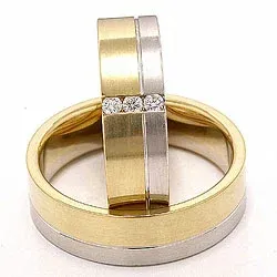 Zweifarbig Breite trauringe aus 14 Karat Gold- und Weißgold 3 x 0,03 ct - set