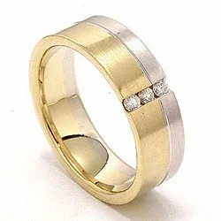 Matter zweifarbig Diamant Trauring aus 14 Karat Gold- und Weißgold 3 x 0,03 ct