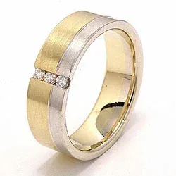 Matter zweifarbig Diamant Trauring aus 14 Karat Gold- und Weißgold 3 x 0,03 ct