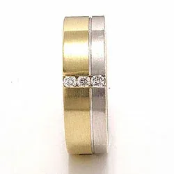 Matter zweifarbig Diamant Trauring aus 14 Karat Gold- und Weißgold 3 x 0,03 ct