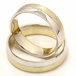 Matter und polierter zweifarbig trauringe aus 14 Karat Gold- und Weißgold 0,03 ct - set