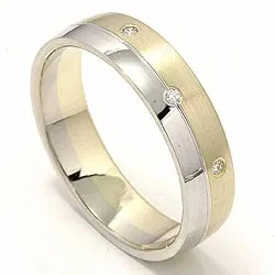 matter und polierter breit Trauring aus 14 Karat Gold- und Weißgold 0,03 ct