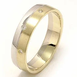 matter und polierter breit Trauring aus 14 Karat Gold- und Weißgold 0,03 ct