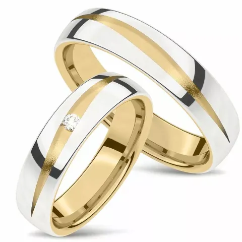 zweifarbig trauringe aus 14 Karat Gold- und Weißgold 0,03 ct - set