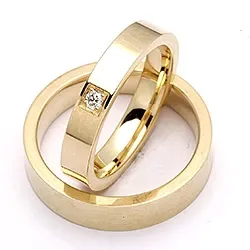 flachen trauringe aus 14 Karat Gold 0,05 ct - set