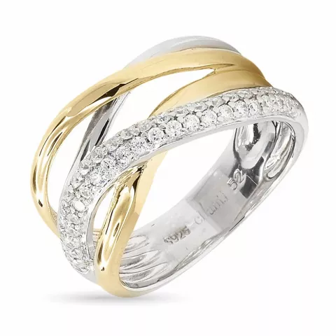 Breit Zirkon Ring aus rhodiniertem Silber mit vergoldetem Sterlingsilber