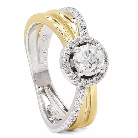 runder Zirkon Ring aus rhodiniertem Silber mit vergoldetem Sterlingsilber