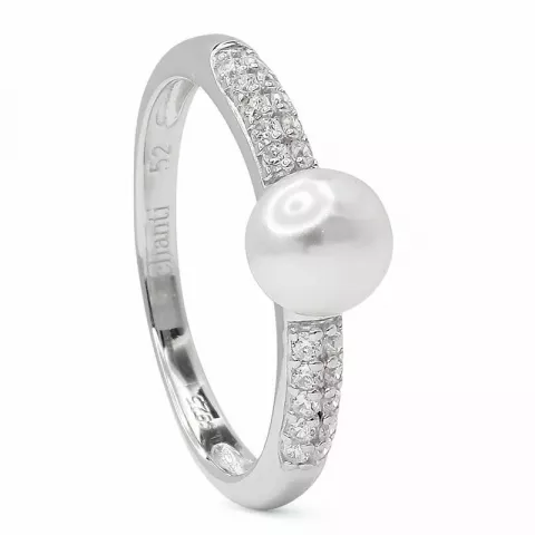 runder Perle Ring aus rhodiniertem Silber