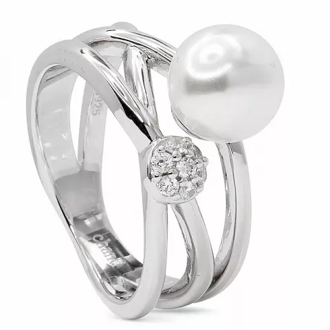 Perle Ring aus rhodiniertem Silber