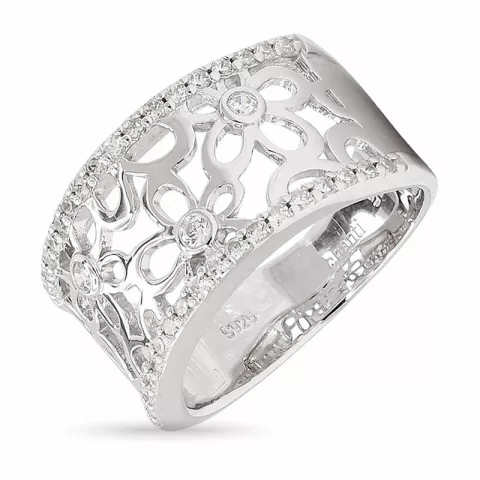 Ringe: Blumen Zirkon Ring aus rhodiniertem Silber