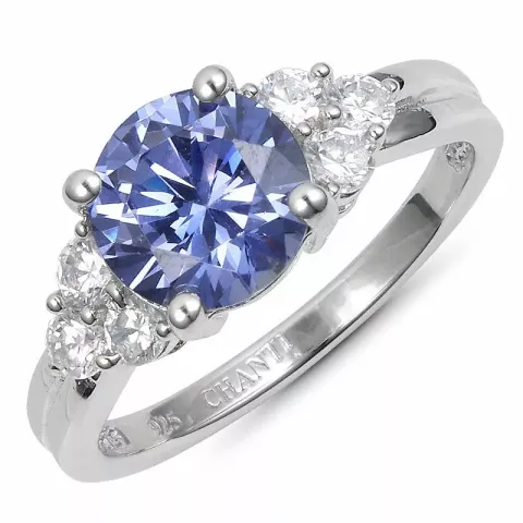 Gross runder blauem zirkon ring aus silber