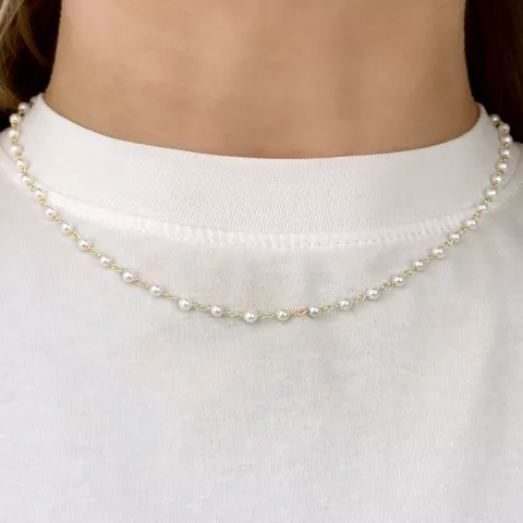 runder weißem Perle Halskette aus vergoldetem Sterlingsilber 40 cm plus 5 cm x 3,3 mm