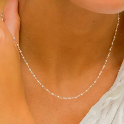 runder weißem Perle Halskette aus Silber 40 cm + 5 cm x 2,7 mm