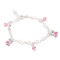 Teddybär rosa Kinderarmband aus Silber und Anhänger aus Silber